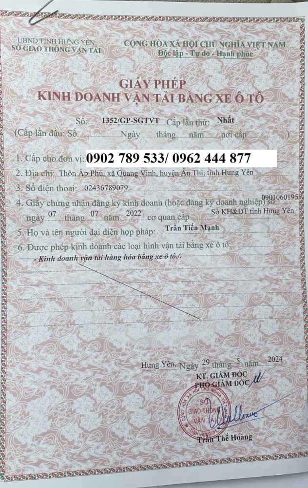 Giấy phép kinh doanh vận tải Hà Nam siêu uy tín